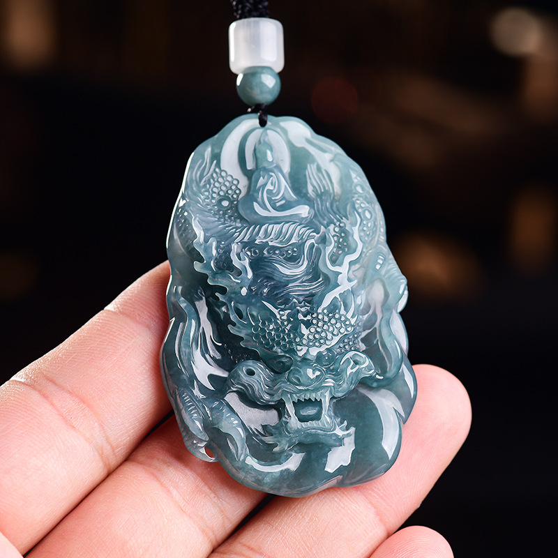 Women'S Vintage Accessories - Collana con Pendente Drago in Giadeite