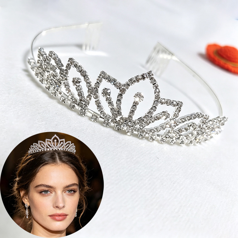 Women'S Vintage Accessories - Corona in Strass Scintillanti Color Argento,