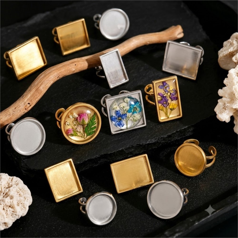 Ring Set Adjustable - 2 Pezzi Base Quadrata Piatta in