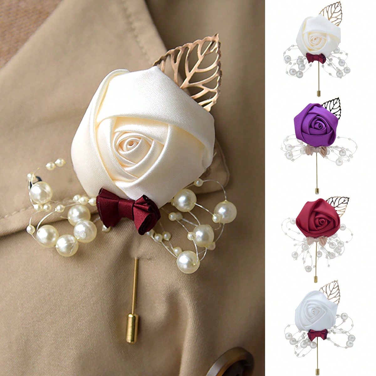 Brooch Pin Gold - 1 Pezzo Boutonnière da Sposo a